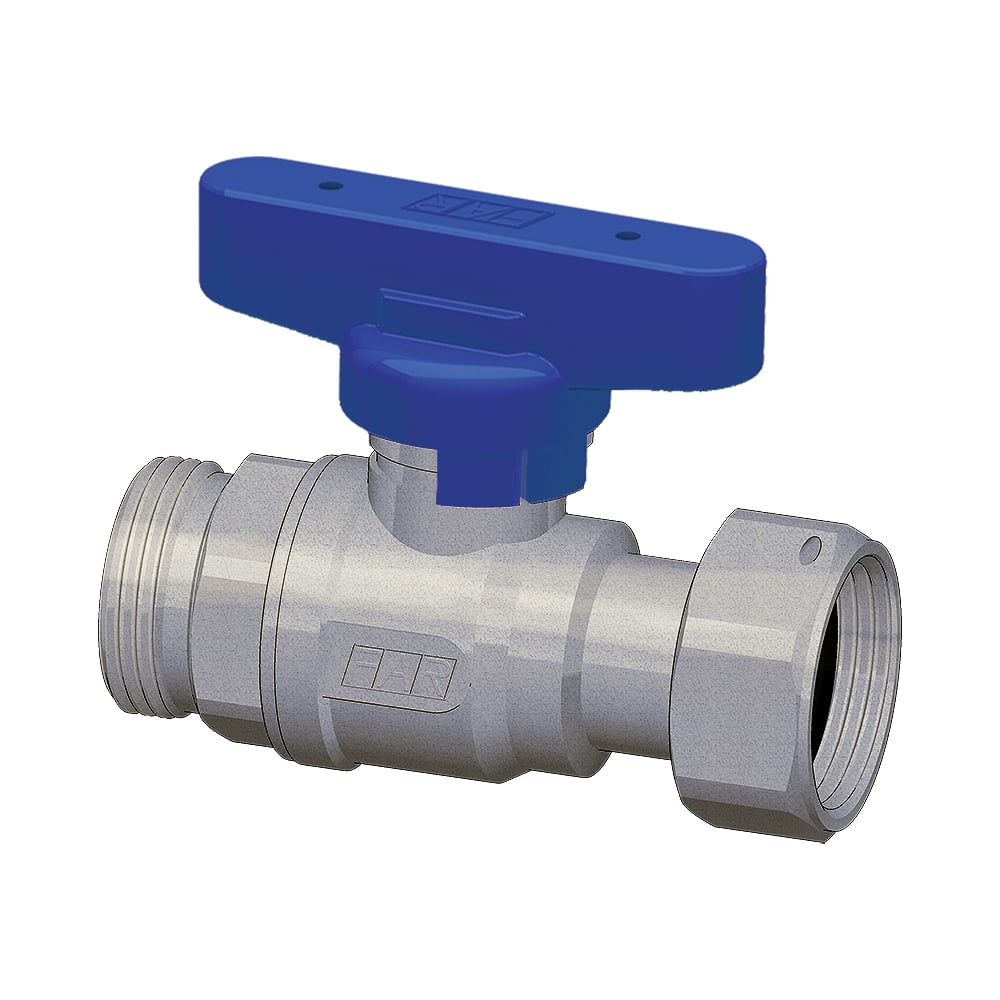 Хромированный шаровой кран FAR 3/4' НР-накидная гайка, бабочка, синий ...