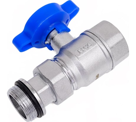 Шаровой кран под термометр FAR хром, 1"ВР-американка с EPDM, синяя ручка FS 3058 1B