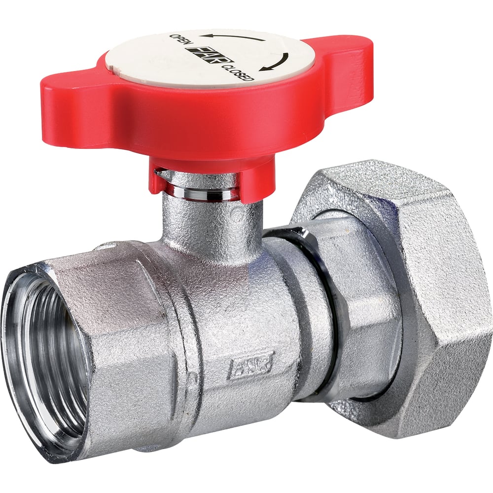 Шаровой кран FAR 1"х1 1/2", хром, с накидной гайкой, красная ручка FS ...