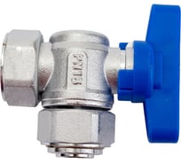 Шаровой кран FAR хром, 3/4" накидные гайки бабочка, синий, угловой FS 3099 34BC