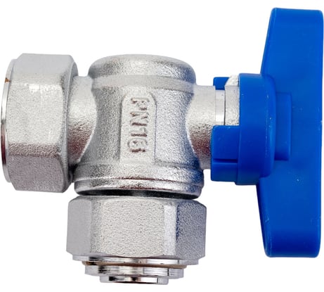 Шаровой кран FAR хром, 3/4" накидные гайки бабочка, синий, угловой FS 3099 34BC