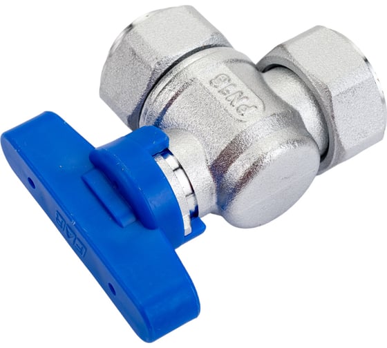 Шаровой кран FAR хром, 3/4" накидные гайки бабочка, синий, угловой FS 3099 34BC
