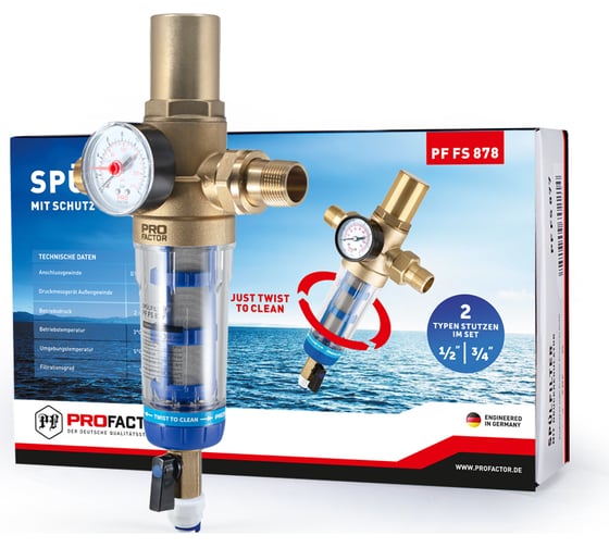 Фильтр с системой очистки и защитой от гидроудара PROFACTOR 1/2"-3/4" PF FS 878