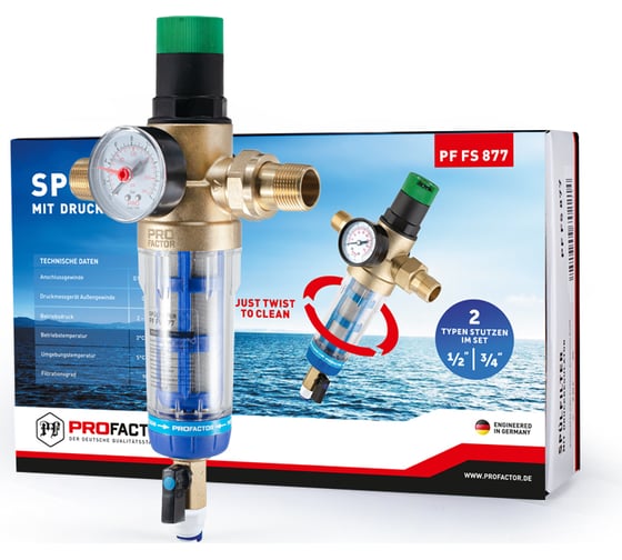 Фильтр с системой очистки и регулятором давления PROFACTOR 1/2"-3/4" PF FS 877