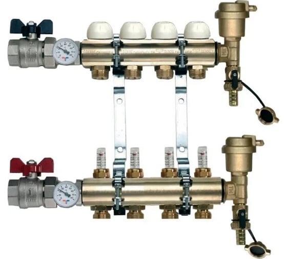 Коллекторная группа Tiemme 4 отвода 1" с расходомерами, латунь 3870005 / 3871G060504 1