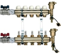 Коллекторная группа Tiemme 5 отводов 1" с расходомерами, латунь 3870001 / 3871G060505