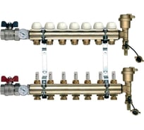 Коллекторная группа Tiemme 7 отводов 1" с расходомерами, латунь 3870004 / 3871G060507