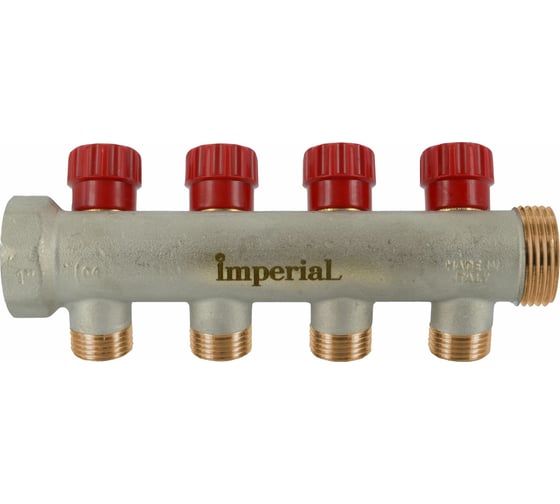 Коллектор с вентильными кранами Imperial 1-1/2-4вых. никелированный (Италия) (40мм) 855.04
