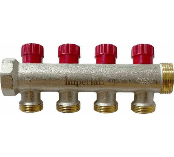 Коллектор с вентильными кранами Imperial 1-1/2-4вых. никелированный (Италия) (40мм) 855.04