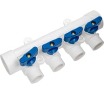 Коллектор с шаровым краном RTP синий PPR 32x20/4 белый 28204