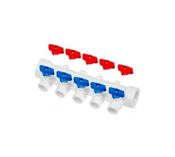 Коллектор с шаровым краном RTP универсальный PPR 40x20/5 белый 18734
