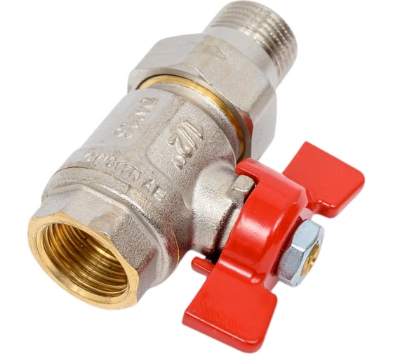 Шаровый полнопроходный кран ICMA S.P.A. 1/2" наружная/внутренняя резьба с американкой, бабочка 347 /87347AD11