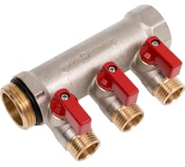 Коллектор с шаровыми кранами STOUT Smb 6210 011203 1", 3 отвода 1/2", красные ручки RG0091AACQLORH