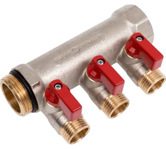 Коллектор с шаровыми кранами STOUT Smb 6210 011203 1", 3 отвода 1/2", красные ручки RG0091AACQLORH 1