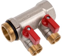 Коллектор с шаровыми кранами STOUT Smb 6210 011202 1", 2 отвода 1/2", красные ручки RG0091AACQKOJF