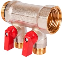 Коллектор с шаровыми кранами STOUT Smb 6210 341202 3/4", 2 отвода 1/2", красные ручки RG0091AACQLTJJ