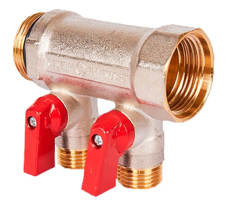 Коллектор с шаровыми кранами STOUT Smb 6210 341202 3/4", 2 отвода 1/2", красные ручки RG0091AACQLTJJ