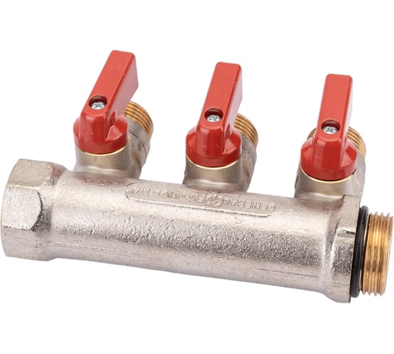 Коллектор с шаровыми кранами STOUT Smb 6210 341203 3/4", 3 отвода 1/2", красные ручки RG0091AACQM2BK
