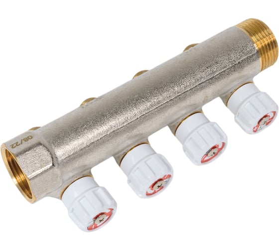 Коллектор MVI латунный с регулирующими вентилями 1"x1/2"x4 выхода MM.404.0604