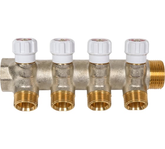 Коллектор MVI латунный с регулирующими вентилями 1"x3/4"x4 выхода MM.404.0605