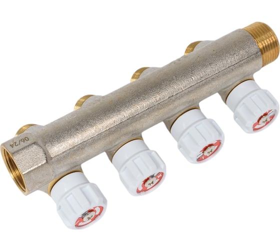 Коллектор MVI латунный с регулирующими вентилями 3/4"x1/2"x4 выхода MM.404.0504