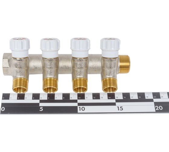 Коллектор MVI латунный с регулирующими вентилями 3/4"x1/2"x4 выхода MM.404.0504