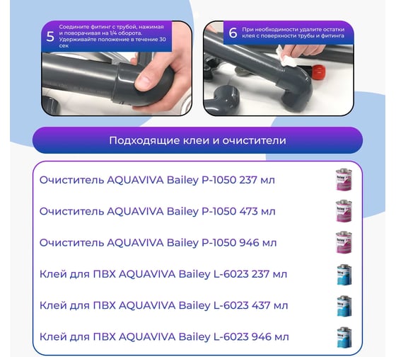 Напорная клеевая труба НПВХ (PVC-U) AQUAVIVA 63x4.7x3000 PN16 с раструбом AQV306347R 32956