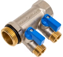 Коллектор с шаровыми кранами STOUT Smb 6211 011202 1", 2 отвода 1/2", синие ручки RG0091AACQM73N