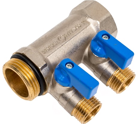 Коллектор с шаровыми кранами STOUT Smb 6211 011202 1", 2 отвода 1/2", синие ручки RG0091AACQM73N