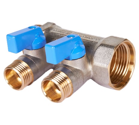 Коллектор с шаровыми кранами STOUT Smb 6211 341202 3/4", 2 отвода 1/2", синие ручки RG0091AACQMGBP