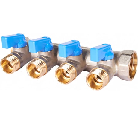 Коллектор с шаровыми кранами STOUT Smb 6211 341204 3/4", 4 отвода 1/2", синие ручки RG0091AACQNHBU