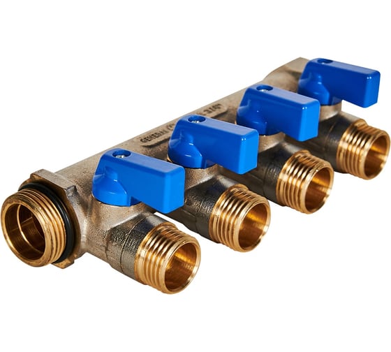 Коллектор с шаровыми кранами STOUT Smb 6211 341204 3/4", 4 отвода 1/2", синие ручки RG0091AACQNHBU