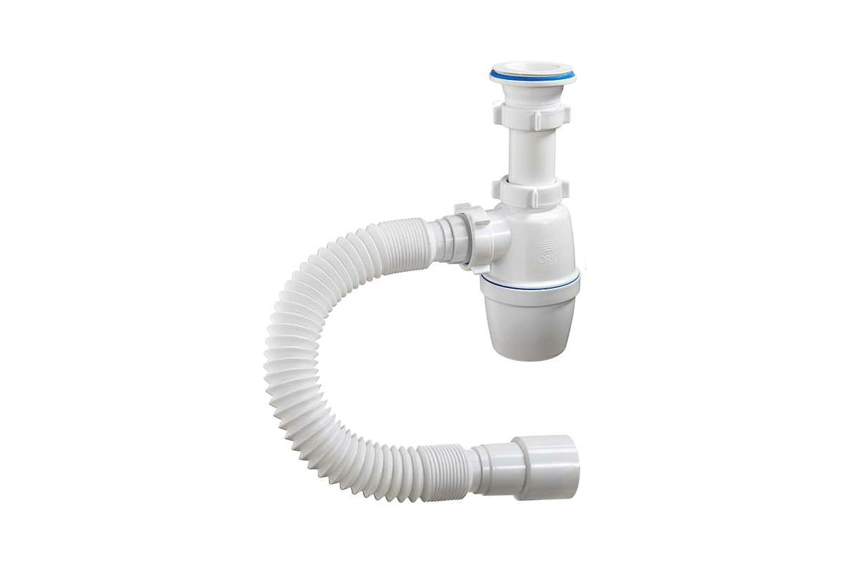 Бутылочный сифон ORIO 1 1/2x40 с пластиковой решеткой D-70мм, с гибкой ...