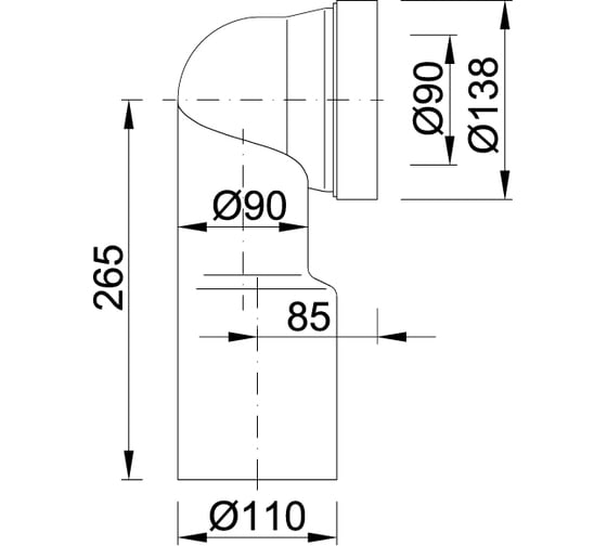 Отвод/фановая труба STYRON с уклоном под 90˚ d110 мм STY-530-110
