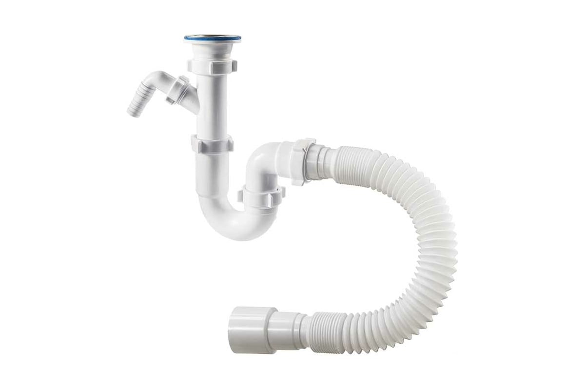 Прямоточный сифон ORIO 1 1/2x40, с одним отводом, с гибкой трубой 40-40 ...