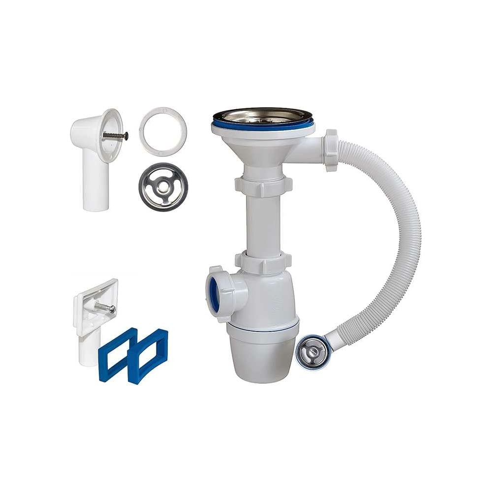 Бутылочный сифон ORIO 3 1/2x40, с переливом прямоугольным и круглым Б ...