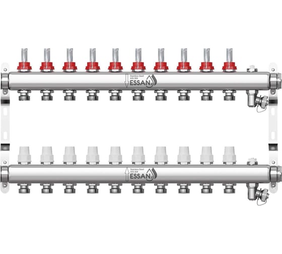 Коллекторная группа ESSAN GROUP802 нержавейка, 1"x3/4" EK 10 выходов, с расходомерами 180222510-77 1