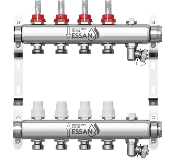 Коллекторная группа ESSAN GROUP802 нержавейка, 1"x3/4" EK 4 выхода, с расходомерами 180222504-77