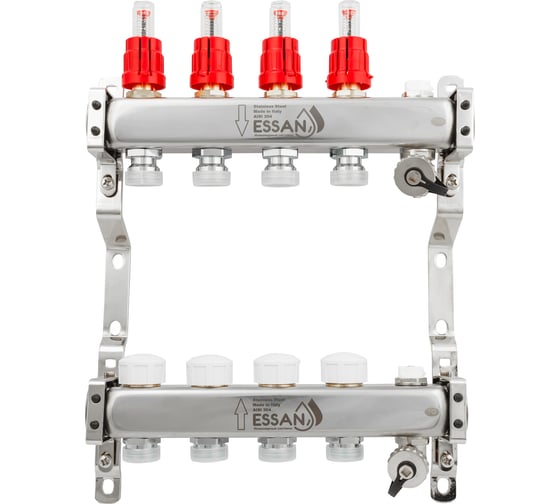 Коллекторная группа ESSAN GROUP802 нержавейка, 1"x3/4" EK 4 выхода, с расходомерами 180222504-77 1
