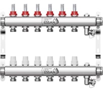 Коллекторная группа ESSAN GROUP802 нержавейка, 1"x3/4" EK 6 выходов, с расходомерами 180222506-77