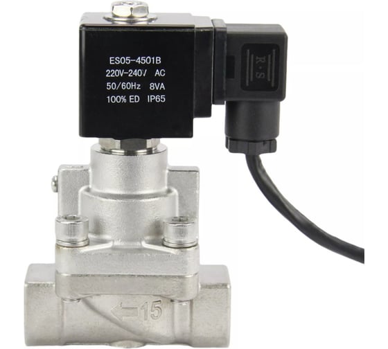 Электромагнитный клапан DN.ru V2W-901P-NC Ду15 Ру6-100 НЗ PTFE 220В AC D130-02730