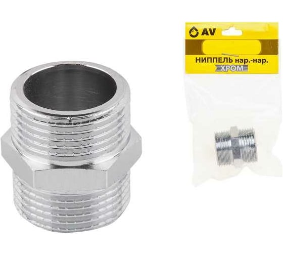 Латунный ниппель AV Engineering наружная-наружная, 1", хром AVE303006 1