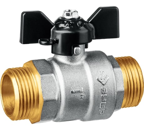 Шаровой кран ЗУБР полнопроходной "папа-папа", бабочка, никелированная латунь, 1" 51327-1