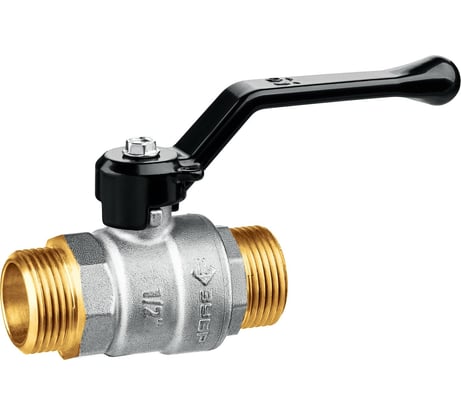 Шаровой кран ЗУБР полнопроходной "папа-папа", ручка, никелированная латунь, 1/2" 51326-1/2