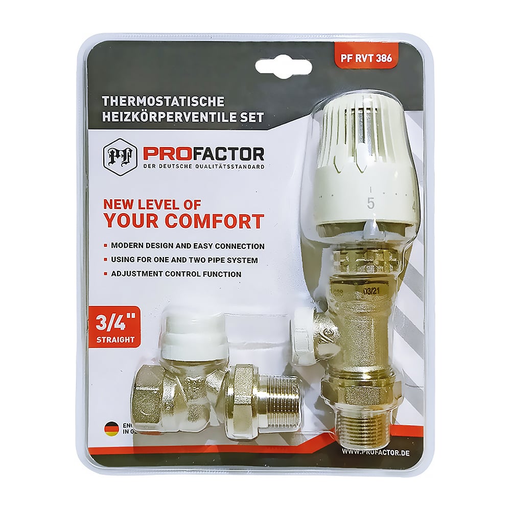 Комплект радиатора PROFACTOR термостатический, прямой, 3/4 PF RVT 386 ...