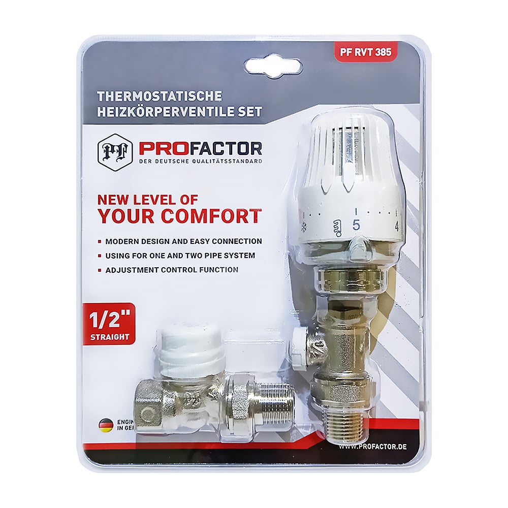 Комплект радиатора PROFACTOR термостатический, прямой, 1/2 PF RVT 385 ...