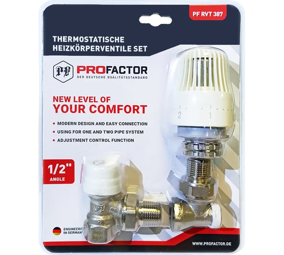 Комплект радиатора PROFACTOR термостатический, угловой, 1/2 PF RVT 387