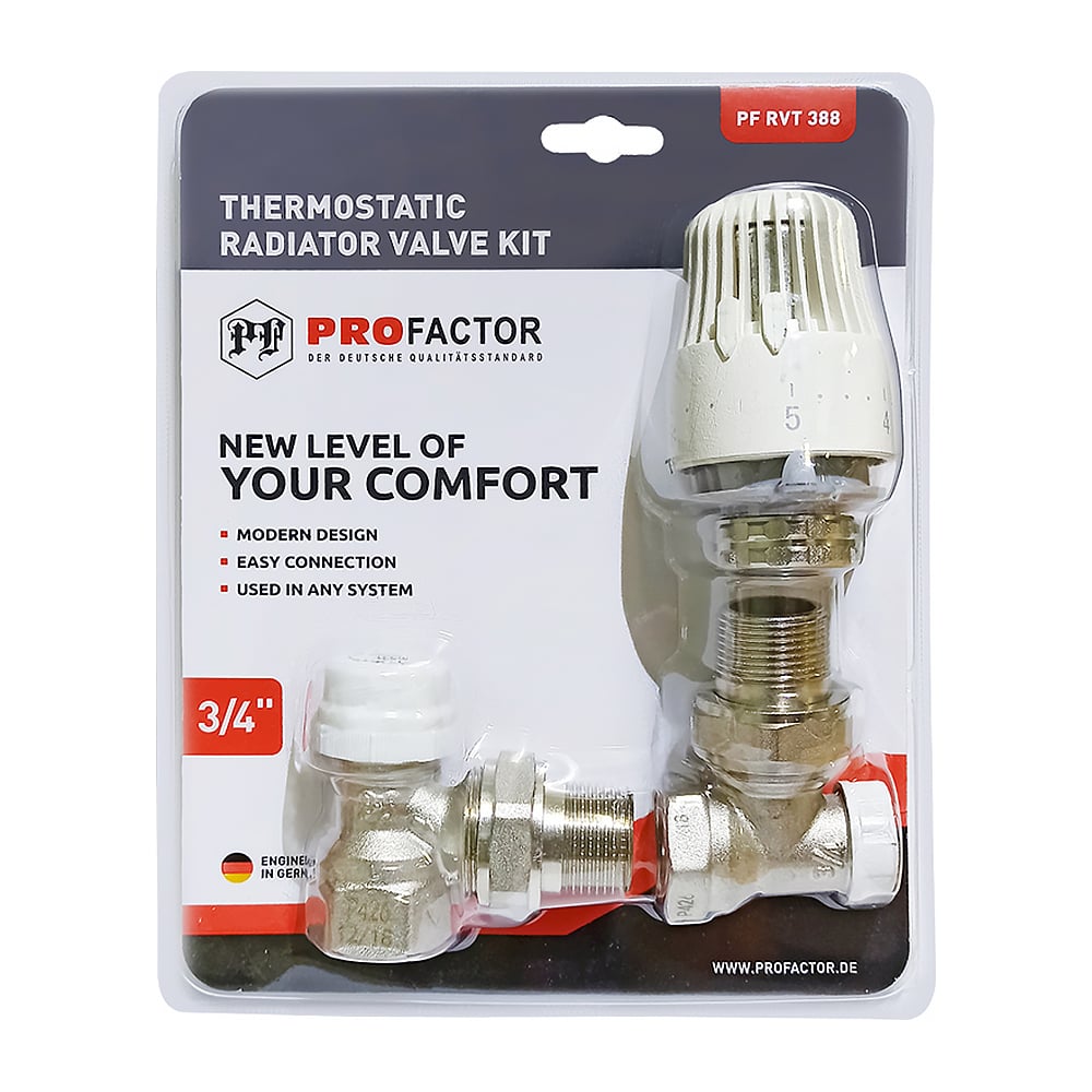 Комплект радиатора PROFACTOR термостатический, угловой, 3/4 PF RVT 388 ...