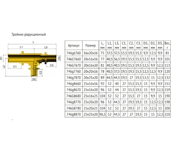 Аксиальный тройник Uni-Fitt 20x25x20 746G7870