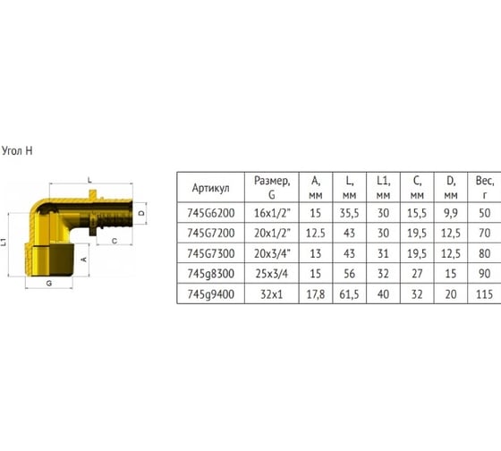 Аксиальный угол Uni-Fitt-Н 25x3/4" 745G8300